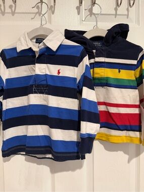 2 Polo Ralph Lauren Toddler Rugby Shirts Hoodie Bundle 2T Striped Long Sleeve